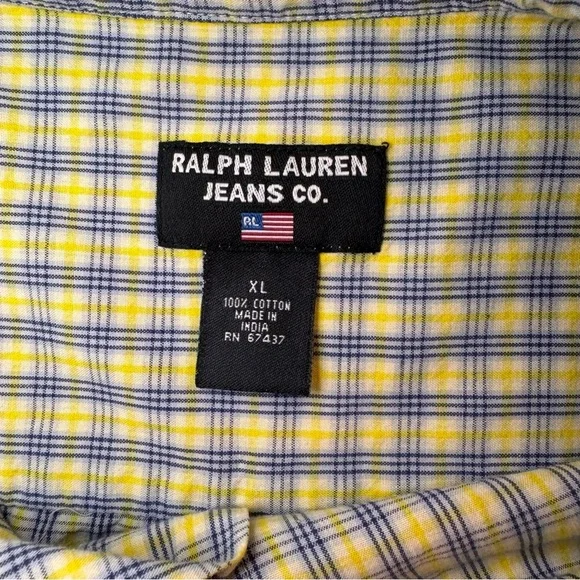 Vintage Polo Ralph Lauren Men's XL Yellow & Navy Button Down Short Sleeve Shirt - Picture 7 of 7